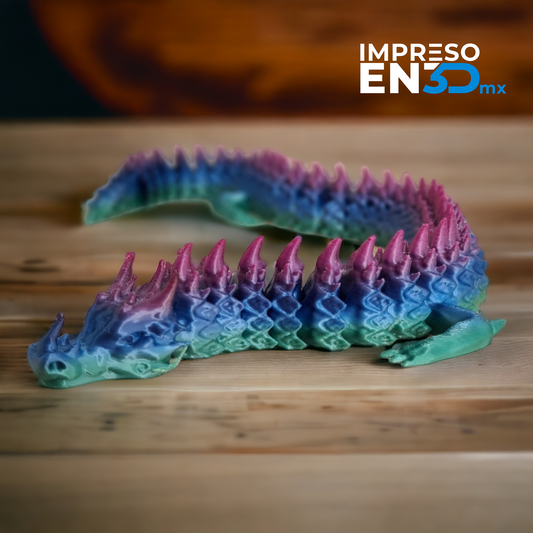 Dragon flexible multicolor impreso en 3D con filamento PLA tipo Arcoiris